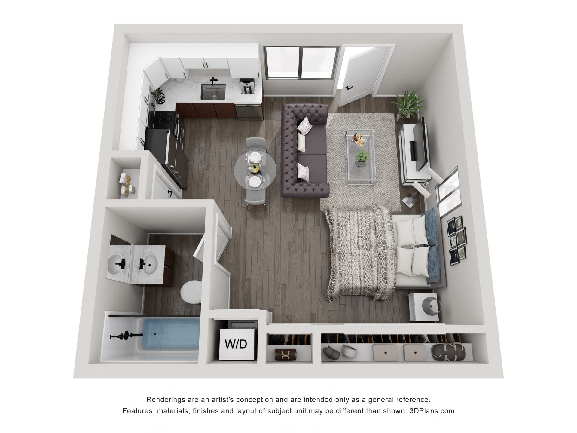 Floor plan for studio, 1 bath, 420 sqft